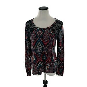 Maurices Top Womens Large Multicolor Aztec Print Floral Lace Long Sleeves Casual